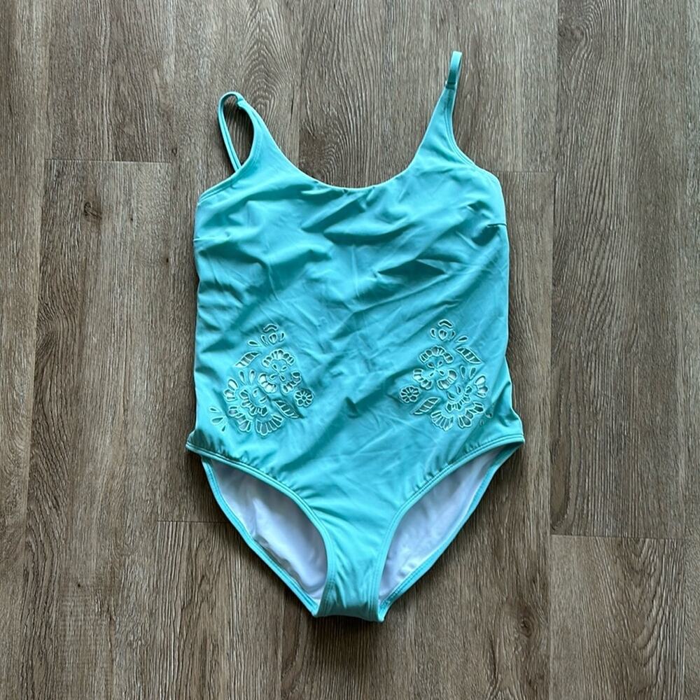 Venus Eyelet One-Piece Bathing Suit Blue‎ Endeavor Pearl White Size 8